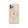 Husa iPhone 13 Pro Max, Premium MagSafe, Butoane Metalice, Spate Transparent, Rama Roz